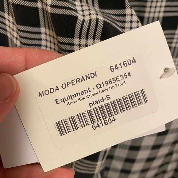 Equipment • NWT Knox Palaka B&W Plaid Silk Shirt Dress - Picture 3 of 7